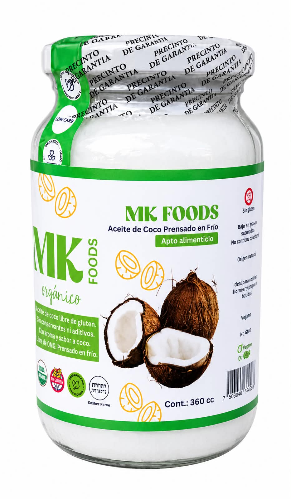 Aceite De Coco Extra Virgen Orgánico Mk Foods 360cc