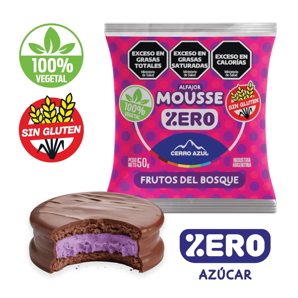 Alfajor Mousse Frutos del Bosque Zero Cerro Azul Sin TACC 50 Gramos