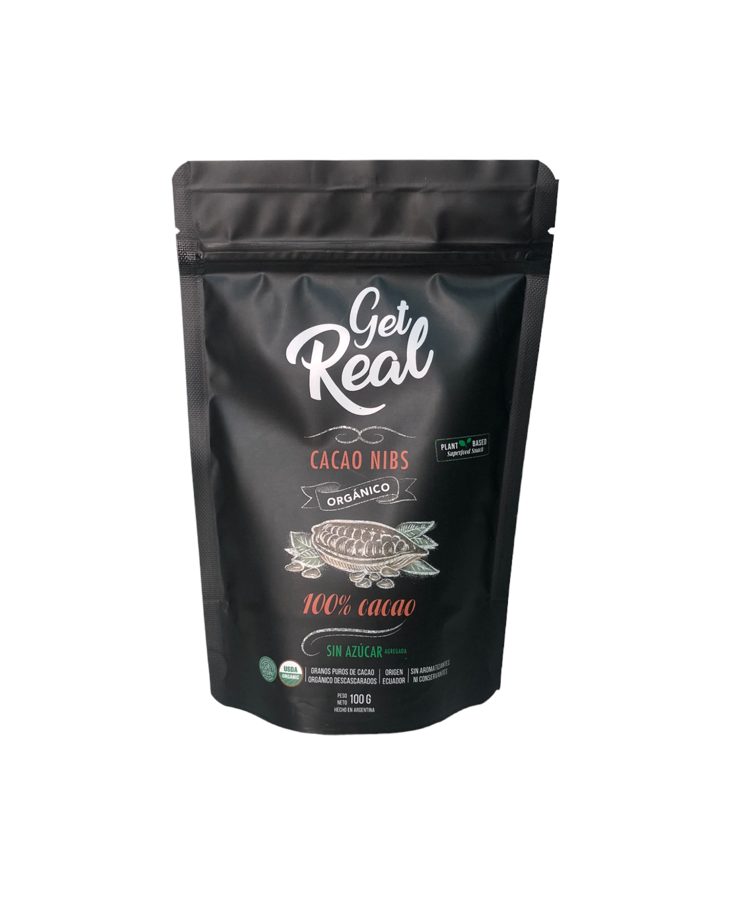 Cacao Nibs Orgánico Get Real 100 gramos