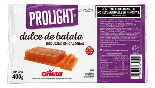 Dulce de Batata Reducido en Calorías Prolight Orieta 400 Gramos