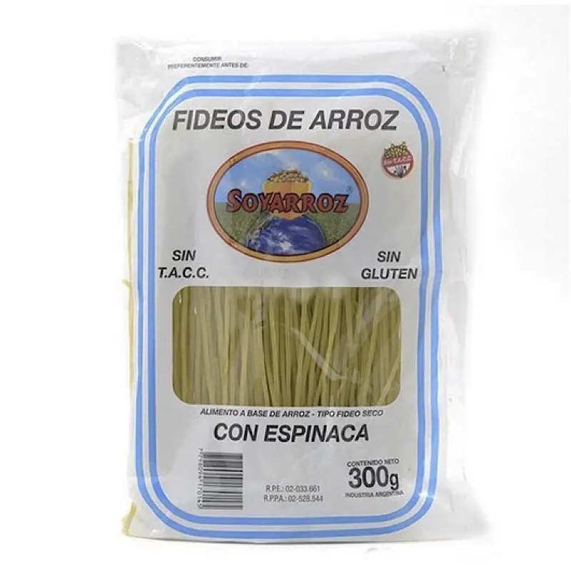 Fideos De Arroz Con Espinaca SIN TACC - Soyarroz 300 gramos