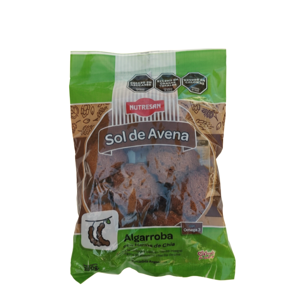 Galletitas de Avena y Algarroba con Harina de Chía Nutresan Sol de Avena 250 Gramos