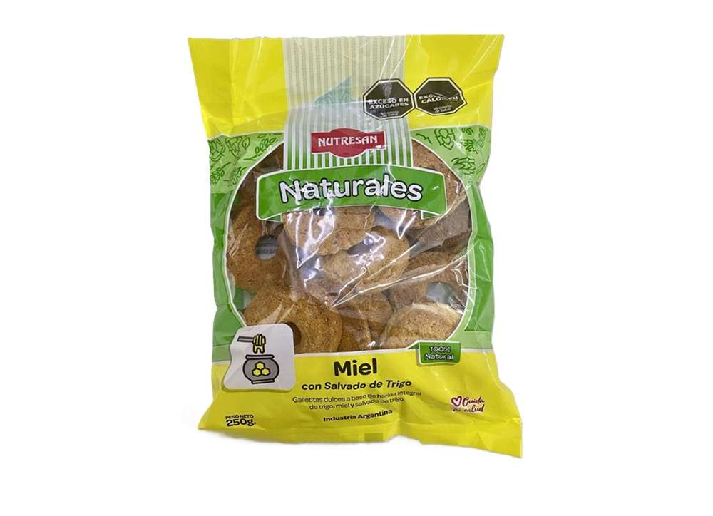 Galletitas Naturales Miel con Salvado de Trigo Nutresan 250 Gramos