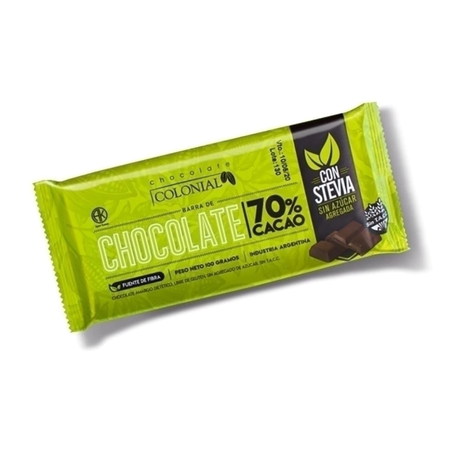 Tableta Chocolate 70% Cacao Con Stevia Colonial