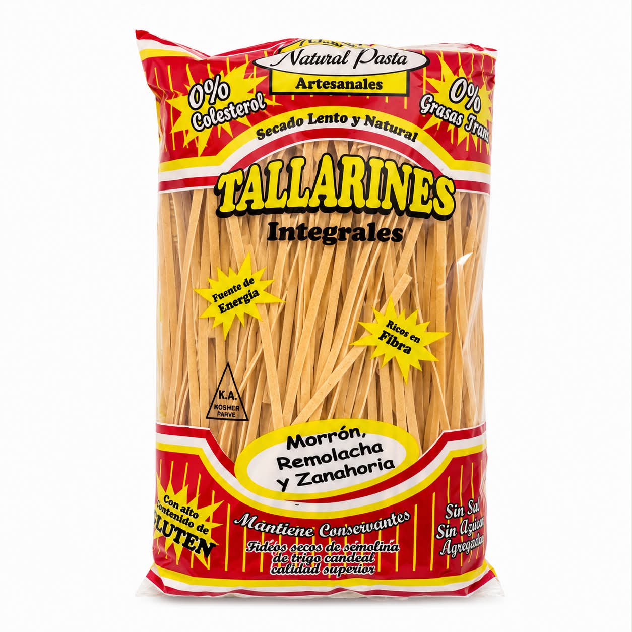 Fideos Tallarines Integrales Morron, Remolacha y Zanahoria - Natural Pasta 300 gramos