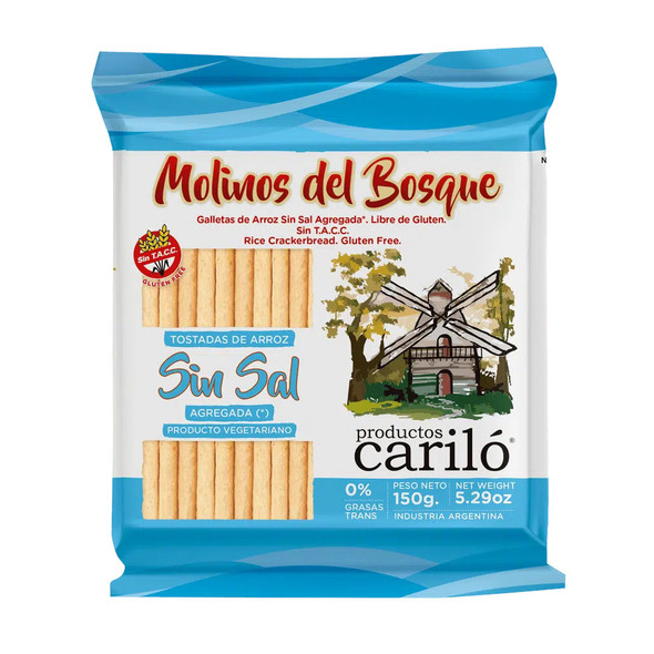 Tostadas de Arroz Sin Sal Molinos del Bosque Cariló Sin TACC 150 Gramos